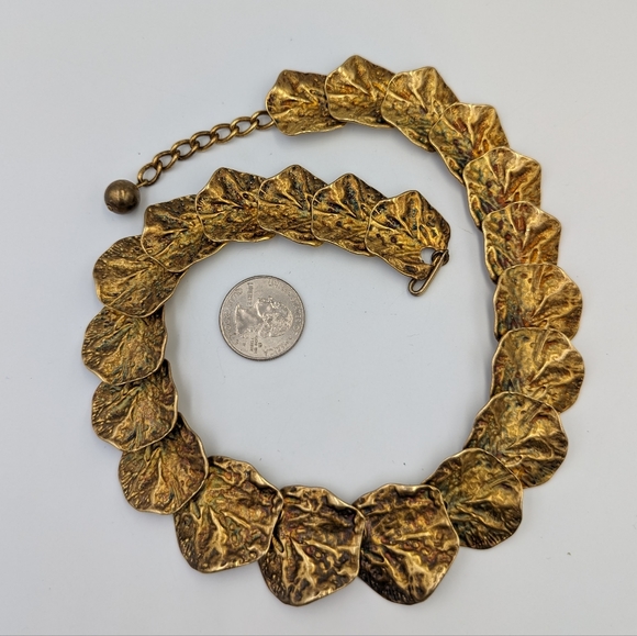 KENNETH JAY LANE (Signed) Matte Gold Gingko Leaf Choker Necklace, 18 inches - Picture 8 of 11